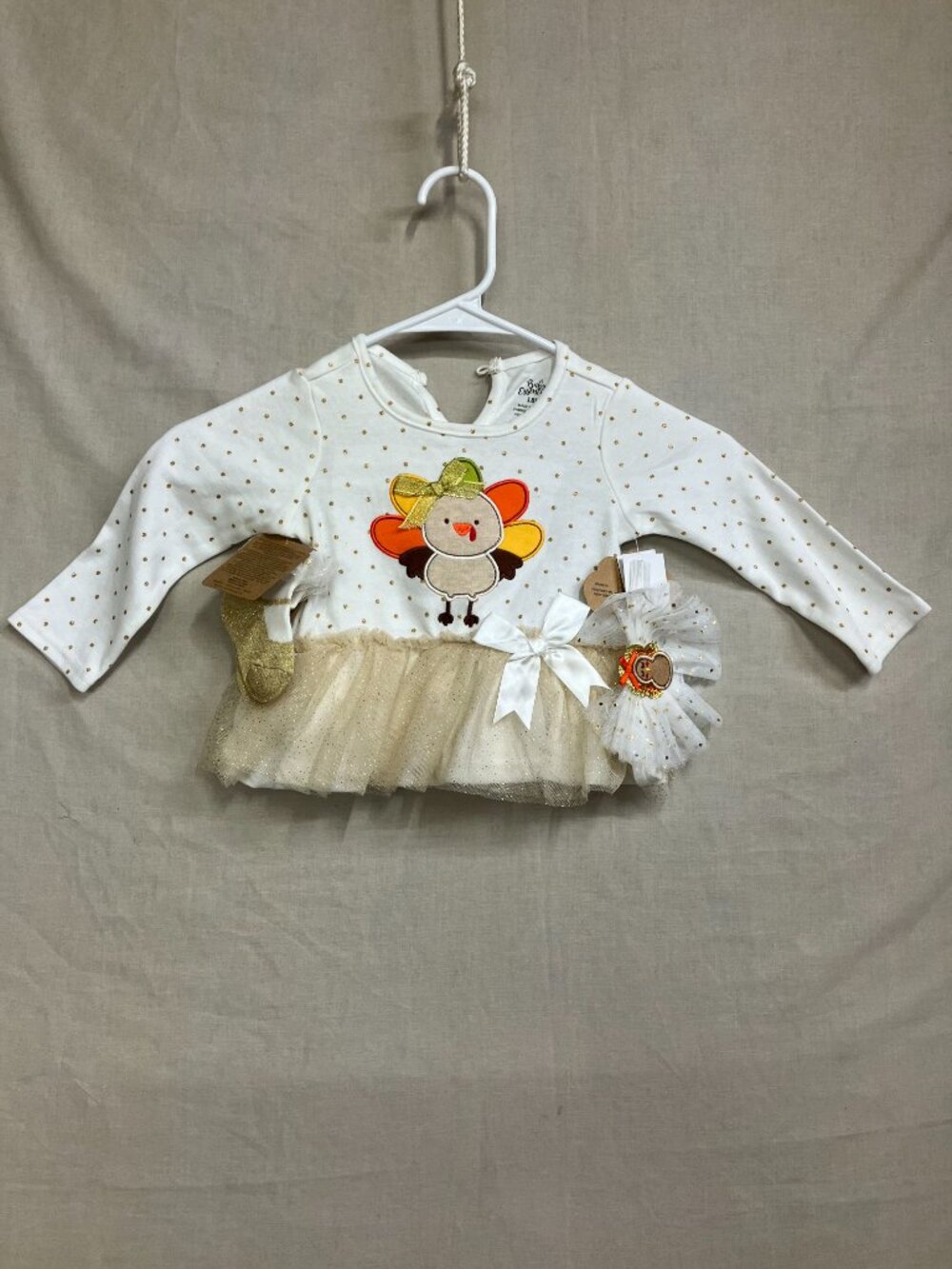 Baby Essentials Thanksgiving Leggings Outfit, 4 Piece Set Baby Girls 18M Creme